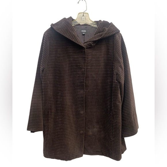 Eileen Fisher Corduroy‎ Hoodie SZ L Brown Jacket - Picture 1 of 7